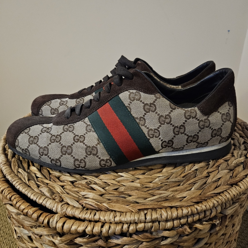 Gucci GG men's canvas sneakers, brown, size 12